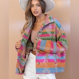 NEW Blue B Collection Large Aztec Jacket Pink/Blue/Orange/Green